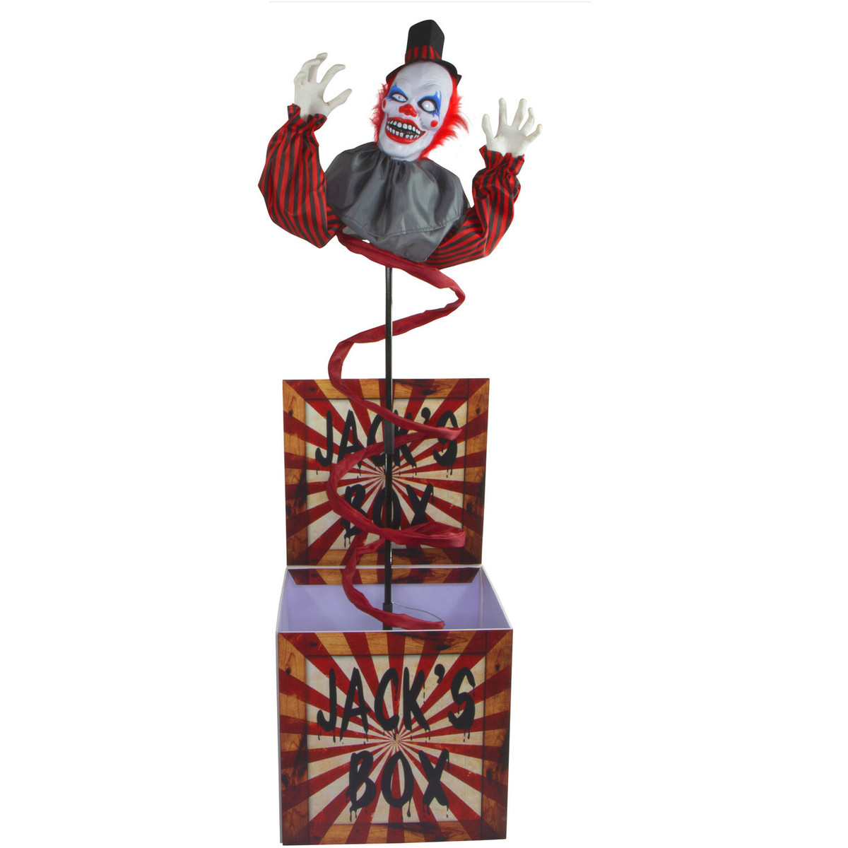 Haunted Hill Farm Life-Size Animatronic Clown Jack in the Box with Lights and Sound, Indoor or Covered Outdoor Halloween Decoration