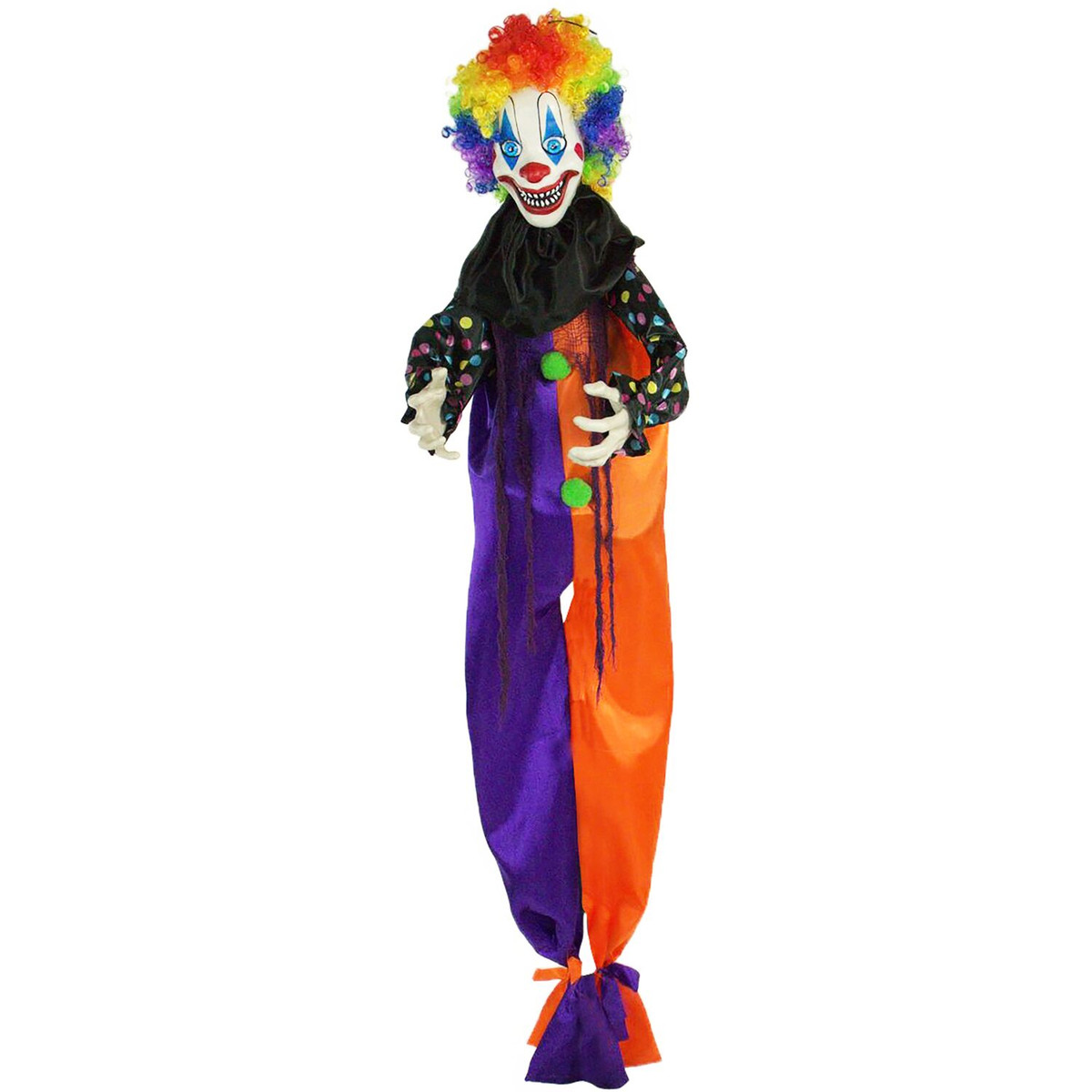 Haunted Hill Farm 5.5-Ft. Buttons the Animatronic Clown, Indoor/ or Covered Outdoor Halloween Decoration, Talks, Red LED Eyes, Battery-Operated