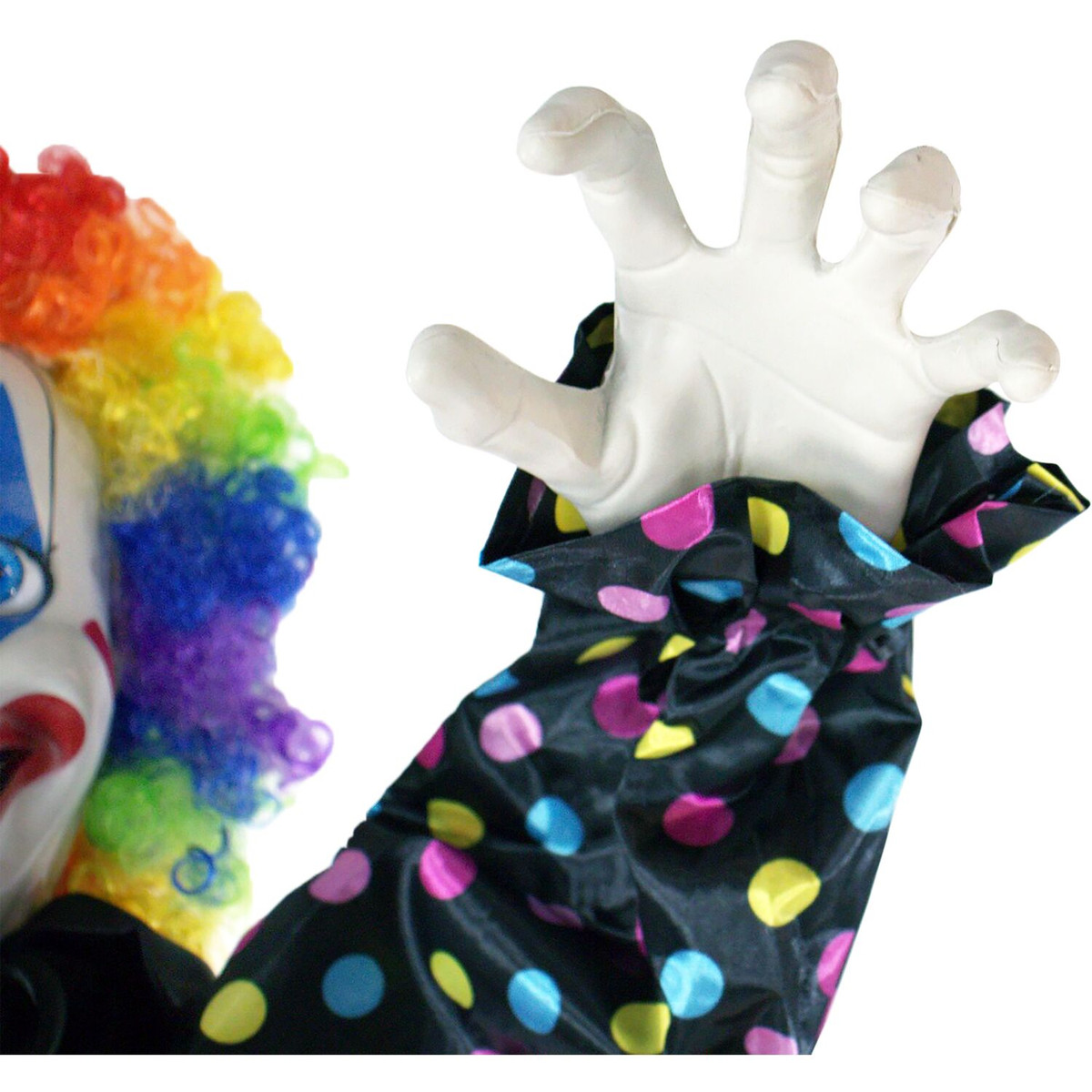 Haunted Hill Farm 5.5-Ft. Buttons the Animatronic Clown, Indoor/ or Covered Outdoor Halloween Decoration, Talks, Red LED Eyes, Battery-Operated
