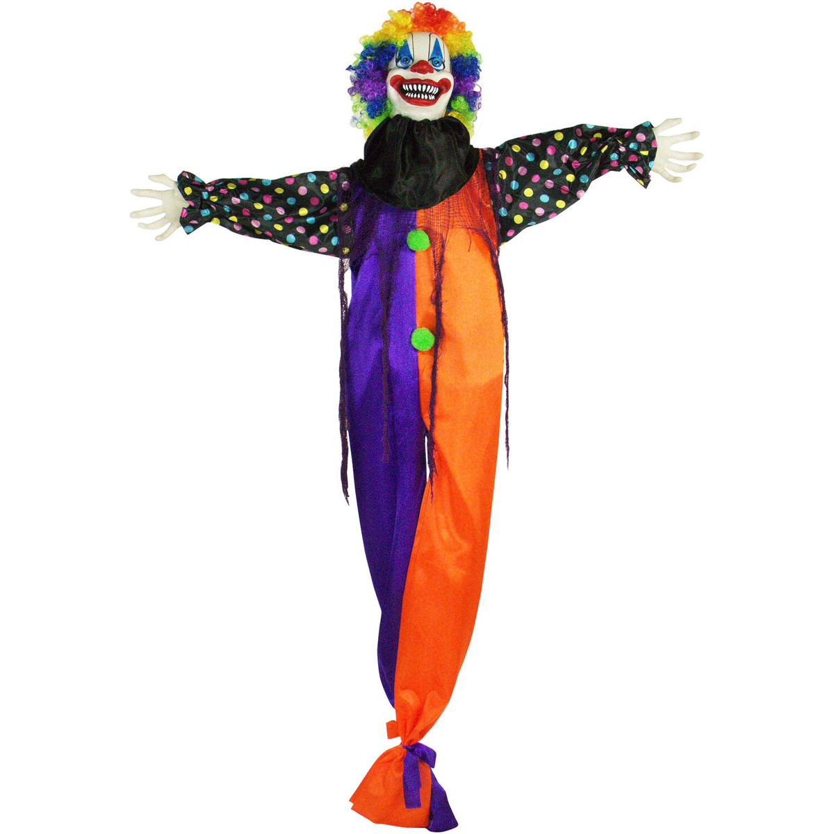 Haunted Hill Farm 5.5-Ft. Buttons the Animatronic Clown, Indoor/ or Covered Outdoor Halloween Decoration, Talks, Red LED Eyes, Battery-Operated