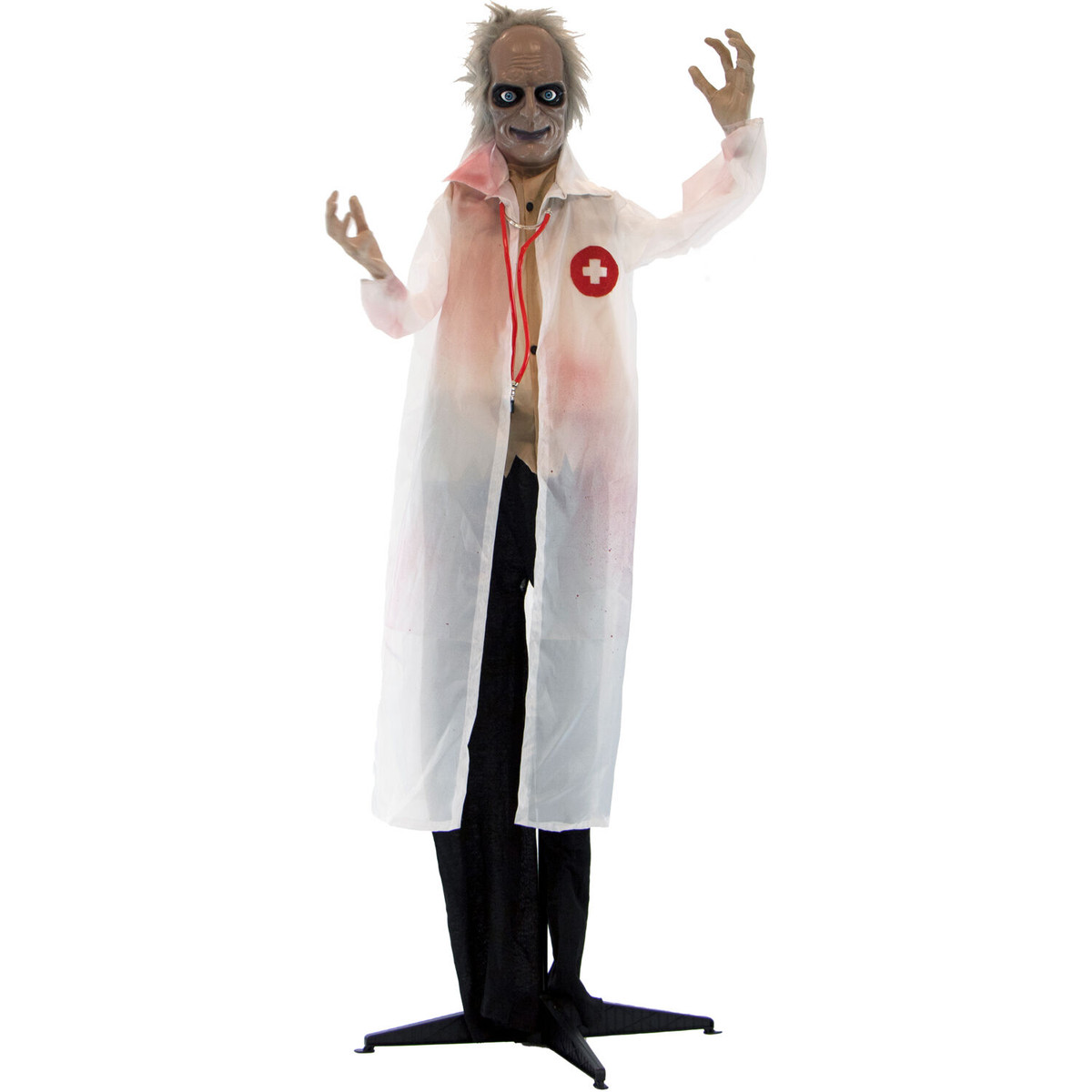 Haunted Hill Farm 5.4-Ft. Doctor Scissors Laughing Animatronic, Indoor or Covered Outdoor Halloween Decoration, Red LED Eyes, Battery Operated