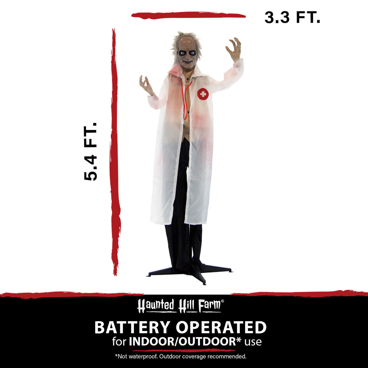 Haunted Hill Farm 5.4-Ft. Doctor Scissors Laughing Animatronic, Indoor or Covered Outdoor Halloween Decoration, Red LED Eyes, Battery Operated