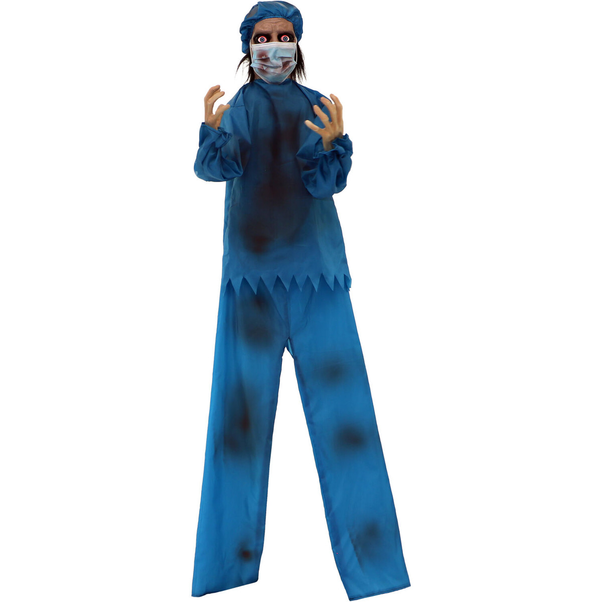 Haunted Hill Farm 5.5-Ft. Surgeon Marrow Laughing Animatronic, Indoor or Covered Outdoor Halloween Decoration, Red LED Eyes, Battery Operated