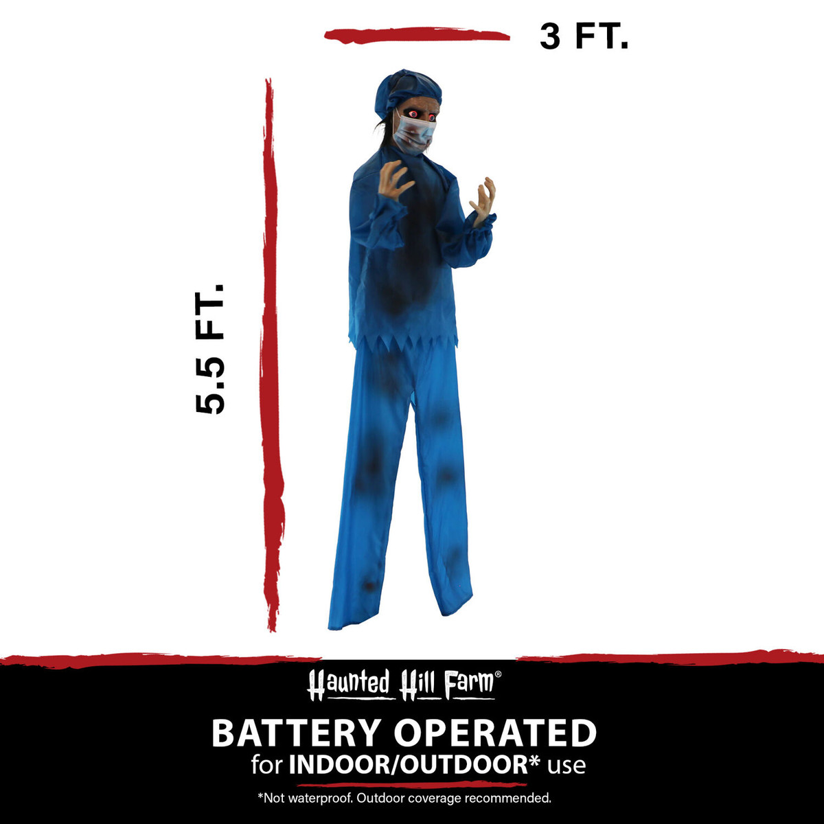 Haunted Hill Farm 5.5-Ft. Surgeon Marrow Laughing Animatronic, Indoor or Covered Outdoor Halloween Decoration, Red LED Eyes, Battery Operated