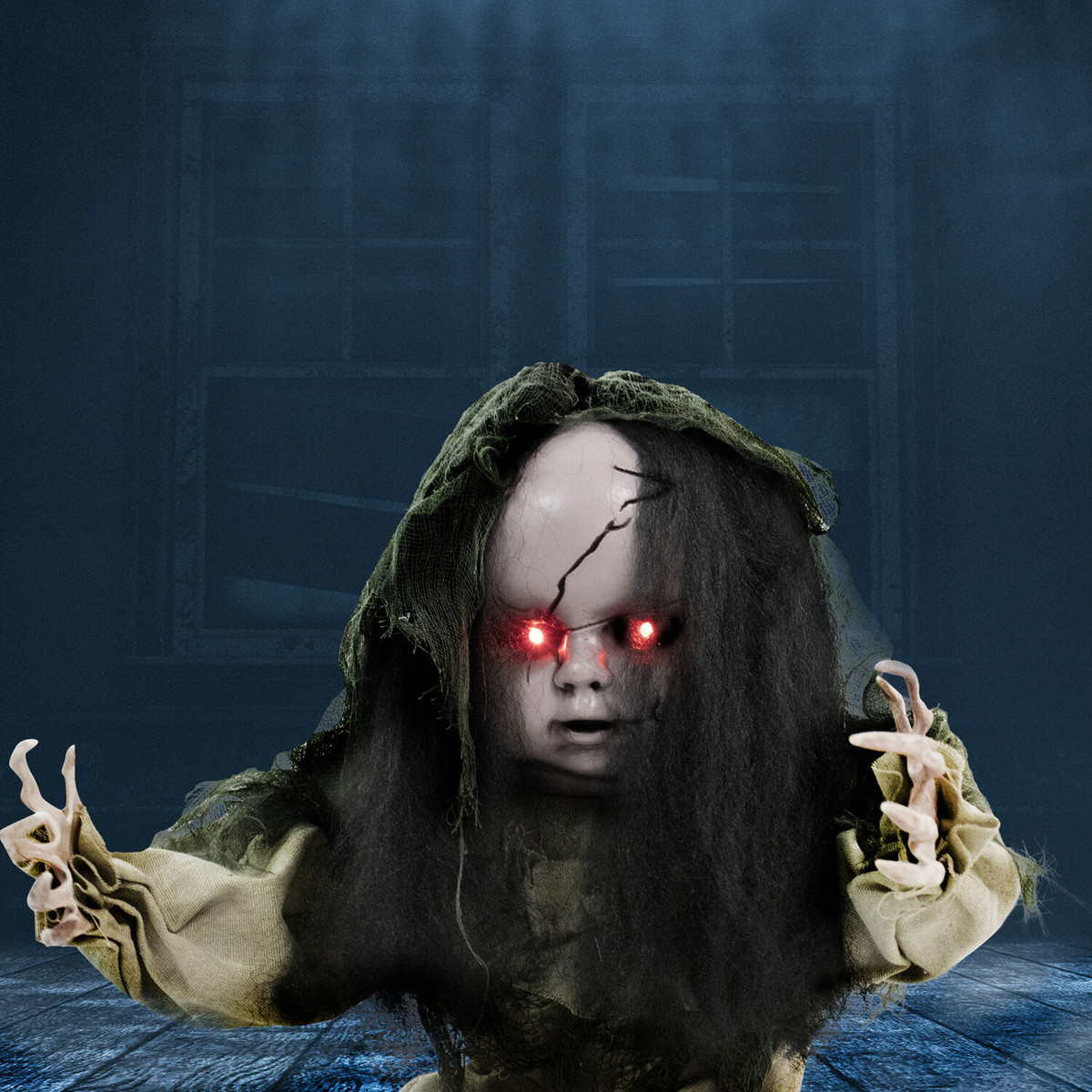 Haunted Hill Farm Animatronic Groundbreaker Doll with Lights and Sound, Indoor or Covered Outdoor Halloween Decoration