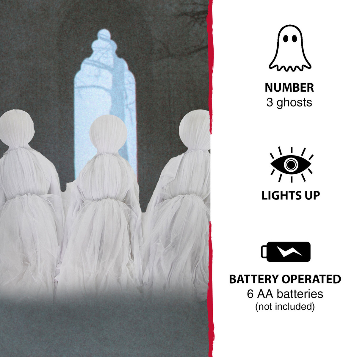 Haunted Hill Farm Light-Up Ghost Trio on Stakes, Outdoor Halloween Lawn Decoration