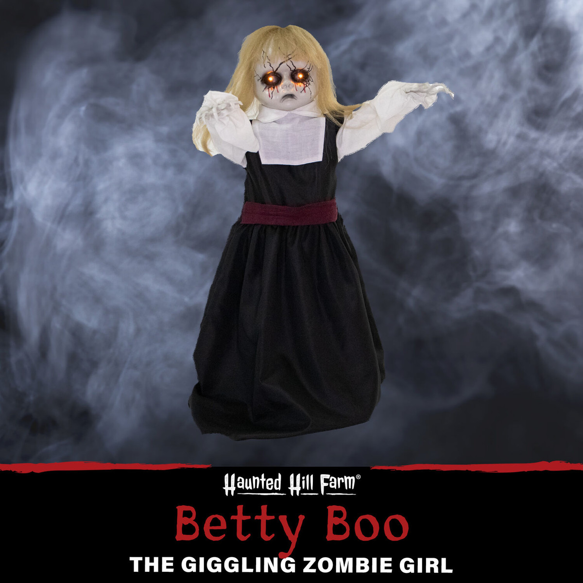 Haunted Hill Farm 34-In. Betty Boo the Giggling Zombie Girl w/Lights and Sound, Indoor / Covered Outdoor Halloween Decoration, Battery Operated