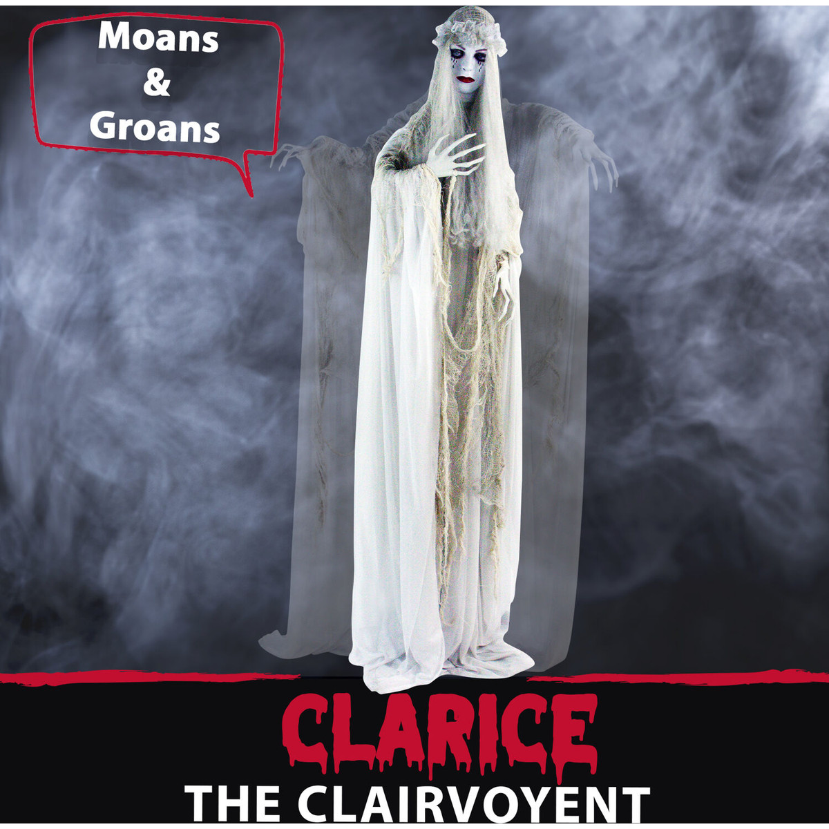 Haunted Hill Farm Life-Size Animatronic Bride, Indoor/Outdoor Halloween Decoration, Flashing Red Eyes, Poseable, Battery-Operated