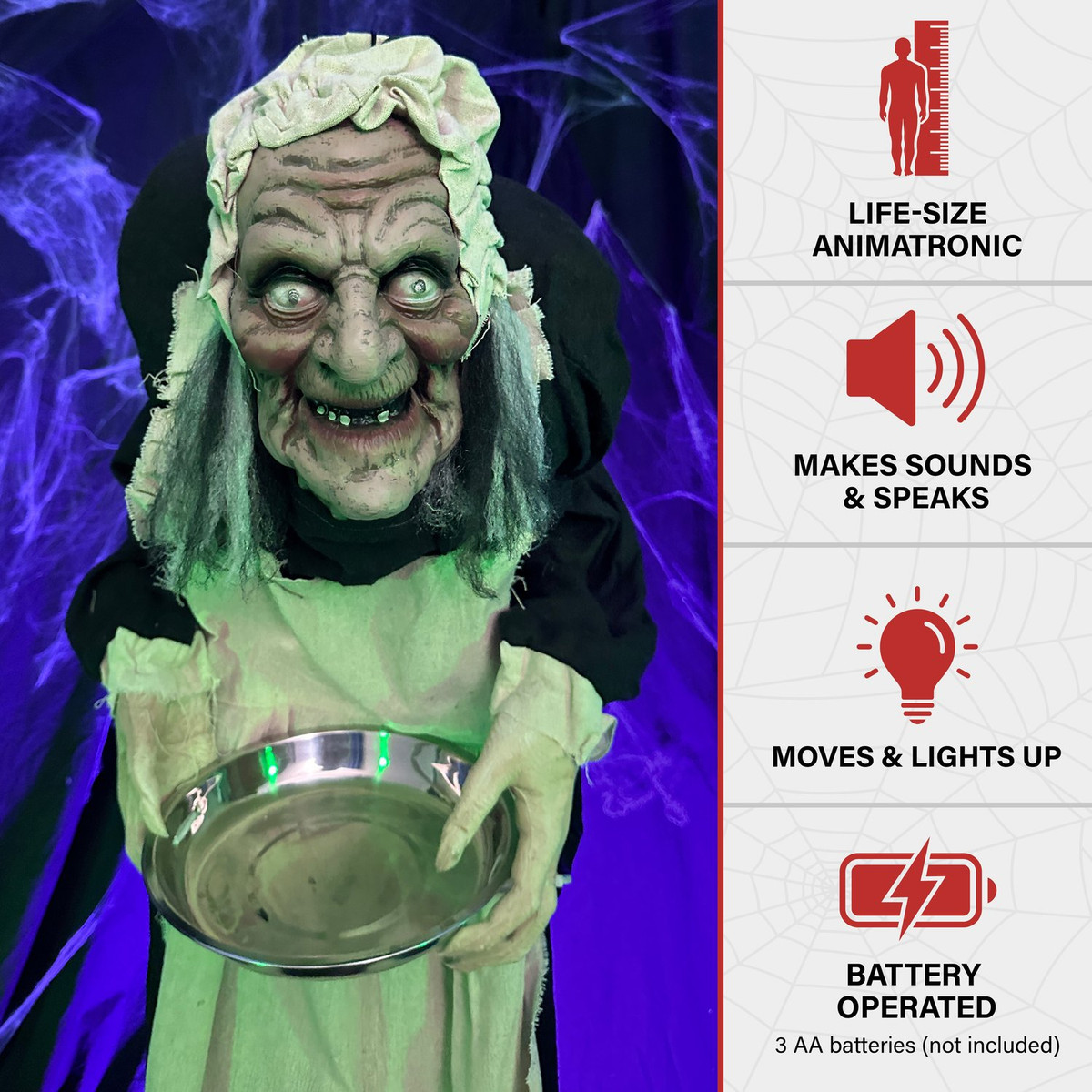5-Ft. Animatronic Zombie Maid with Lights and Sound, Indoor or Covered Outdoor Halloween Decoration