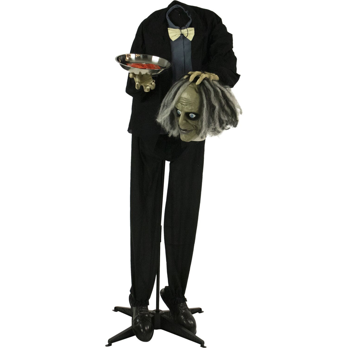 Haunted Hill Farm Life-Size Animatronic Zombie, Indoor/Outdoor Halloween Decoration, Light-up Red Eyes, Poseable, Battery-Operated