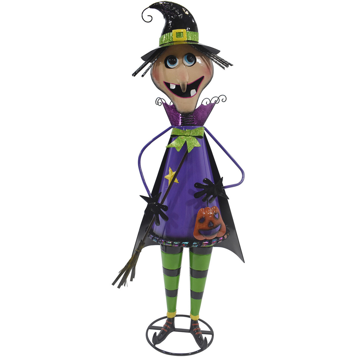 Haunted Hill Farm 42-In. Iron Witch Holding a Jack-O-Lantern with Removable Yard Stake for Indoor or Outdoor Halloween Decoration