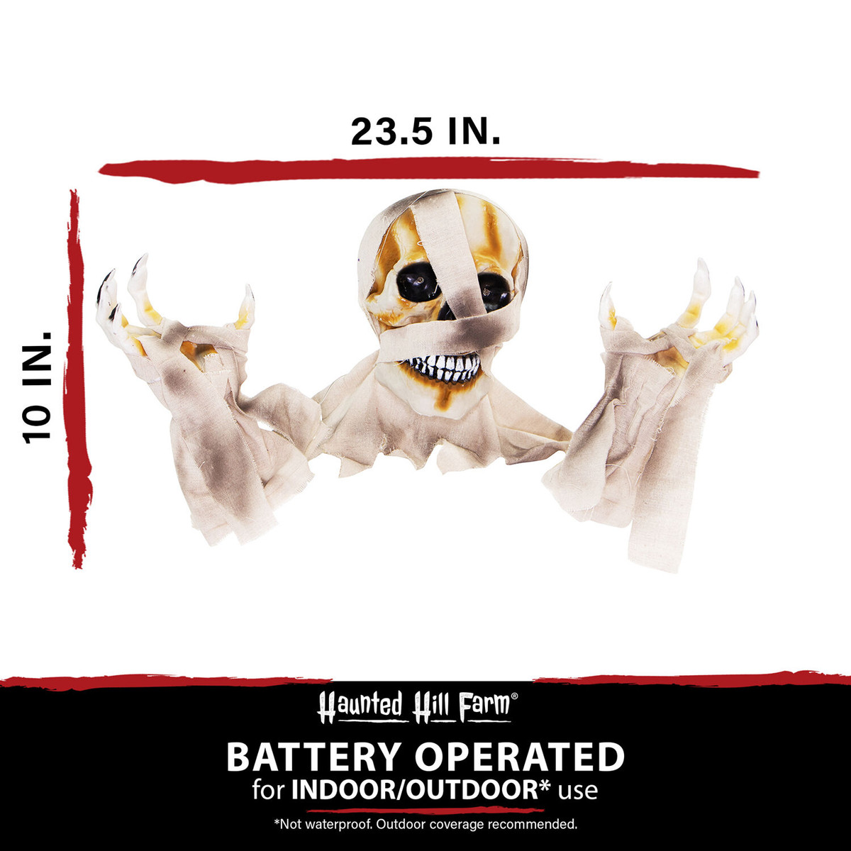 Haunted Hill Farm 10-In. Duane the Dead Talking Mummy Groundbreaker with Flashing Eyes and Hands, Battery-Operated Outdoor Halloween Decoration