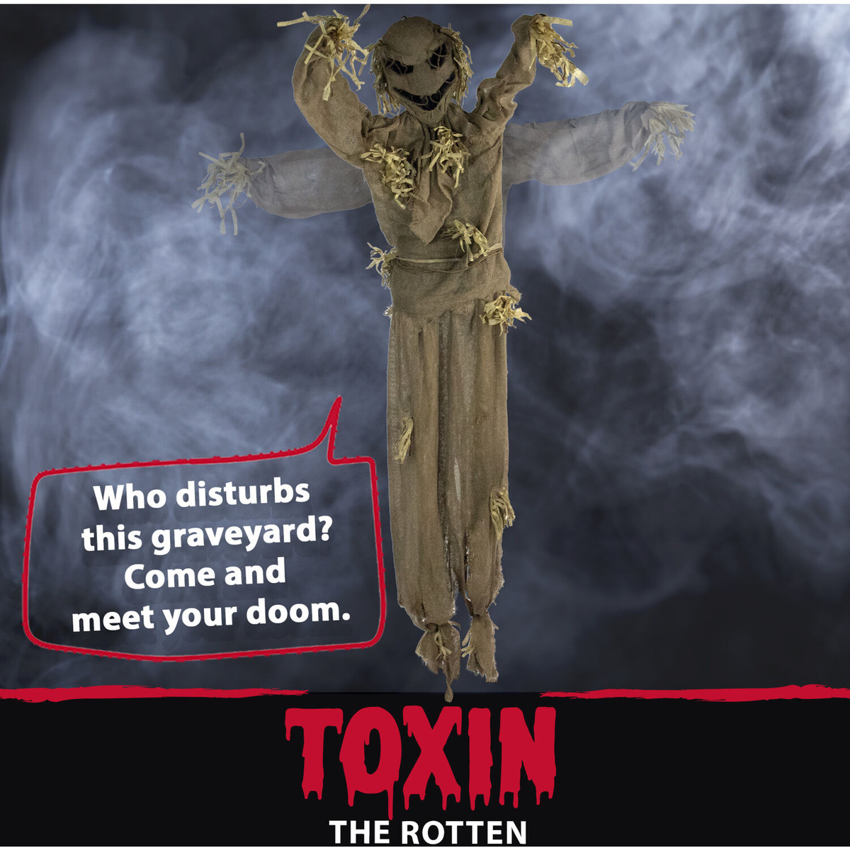 Haunted Hill Farm Life-Size Scarecrow Prop with Lights and Sound, Indoor/Covered Outdoor Halloween Decoration, HHPUMP-3FLS