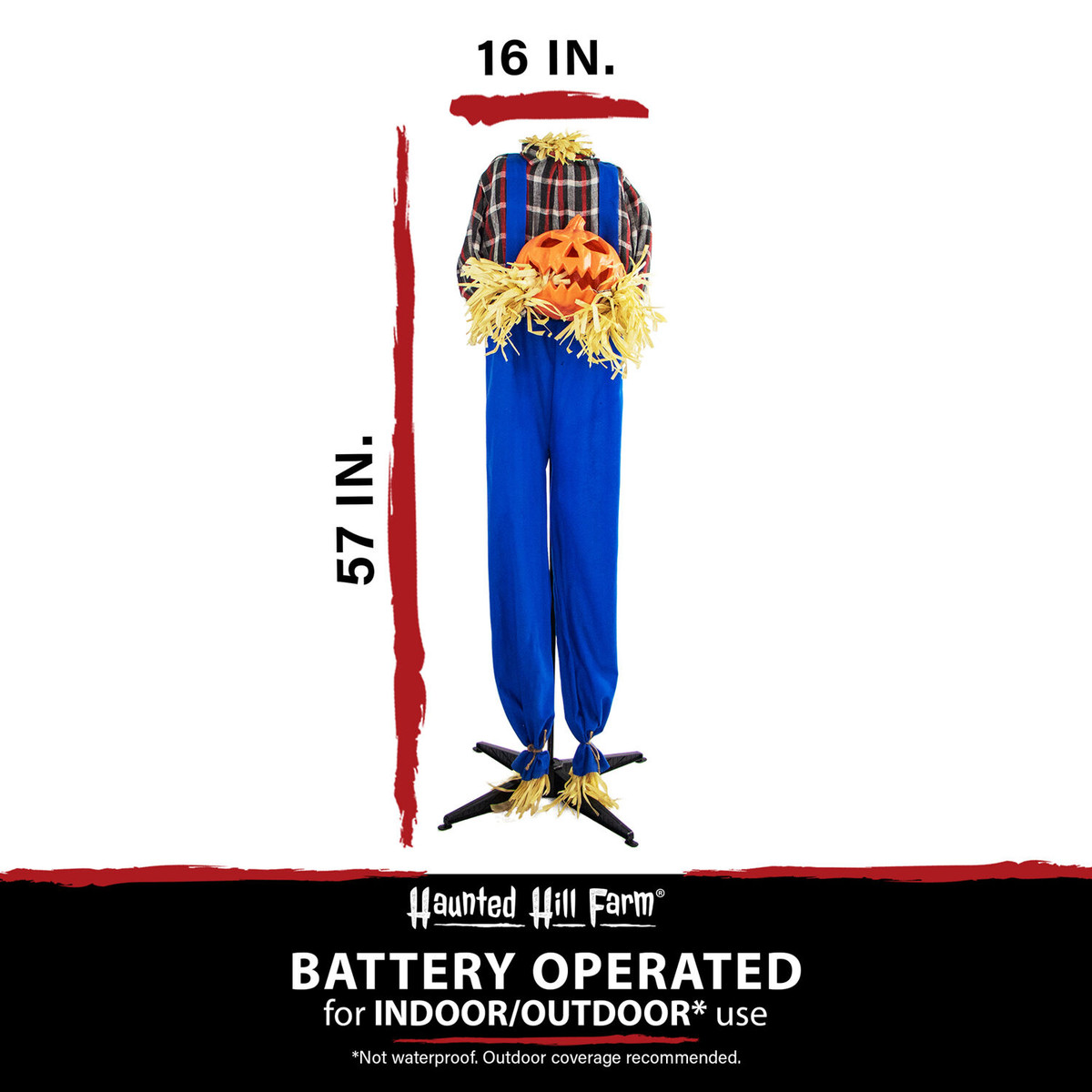 Haunted Hill Farm 57-In. Crow the Animated Headless Scarecrow, Indoor or Covered Outdoor Halloween Decoration, Battery-Operated
