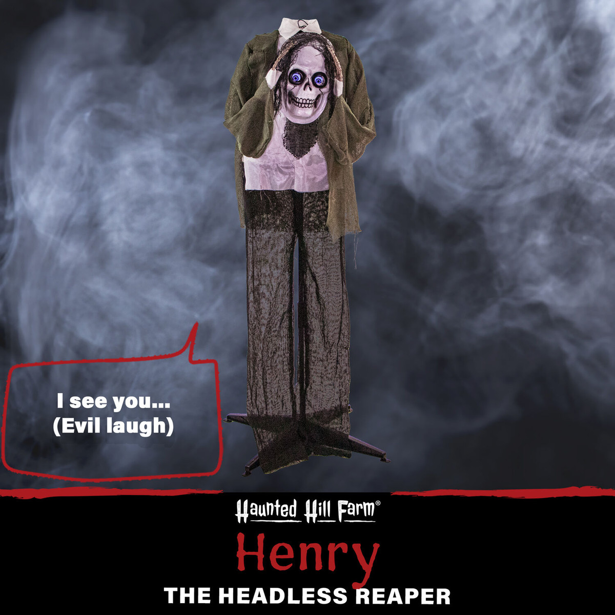 Haunted Hill Farm 53-In. Henry the Headless Reaper w/ Animated Eyes, Indoor or Covered Outdoor Halloween Decoration, Battery Operated