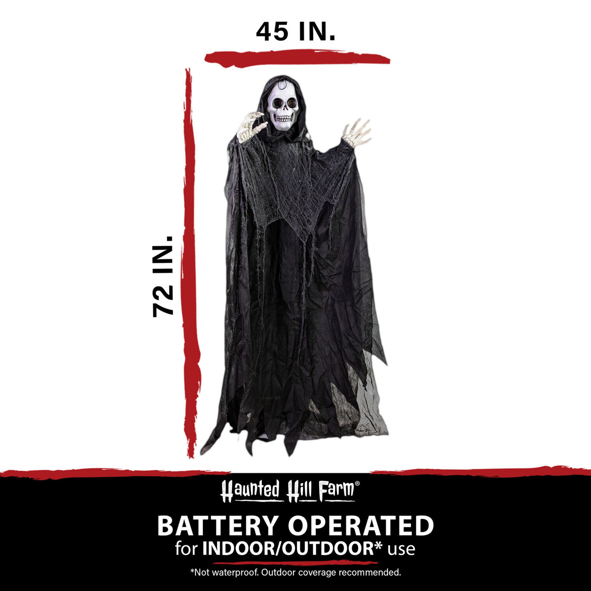 Haunted Hill Farm 6-Ft. Gore Gore the Tattered Reaper w/ Animated Eyes, Indoor / Covered Outdoor Halloween Decoration, Battery Operated