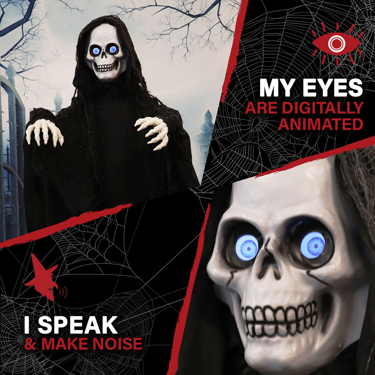 Haunted Hill Farm 6-Ft. Gore Gore the Tattered Reaper w/ Animated Eyes, Indoor / Covered Outdoor Halloween Decoration, Battery Operated
