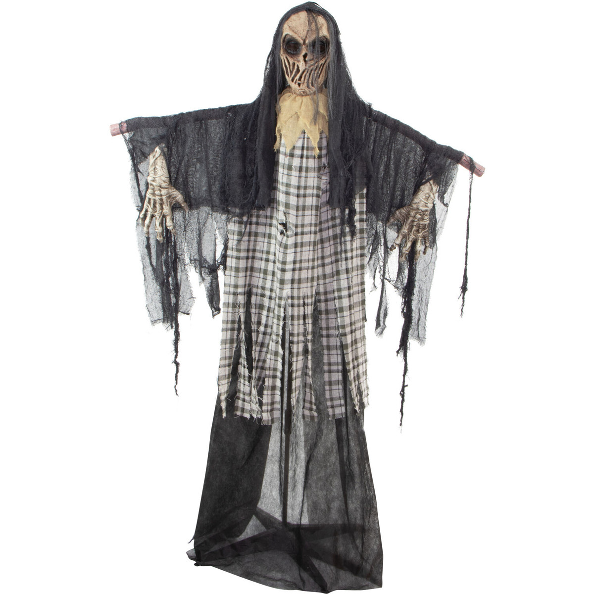 Haunted Hill Farm 70-In. Charles the Animated Scarecrow Reaper, Indoor or Covered Outdoor Halloween Decoration, Battery Operated