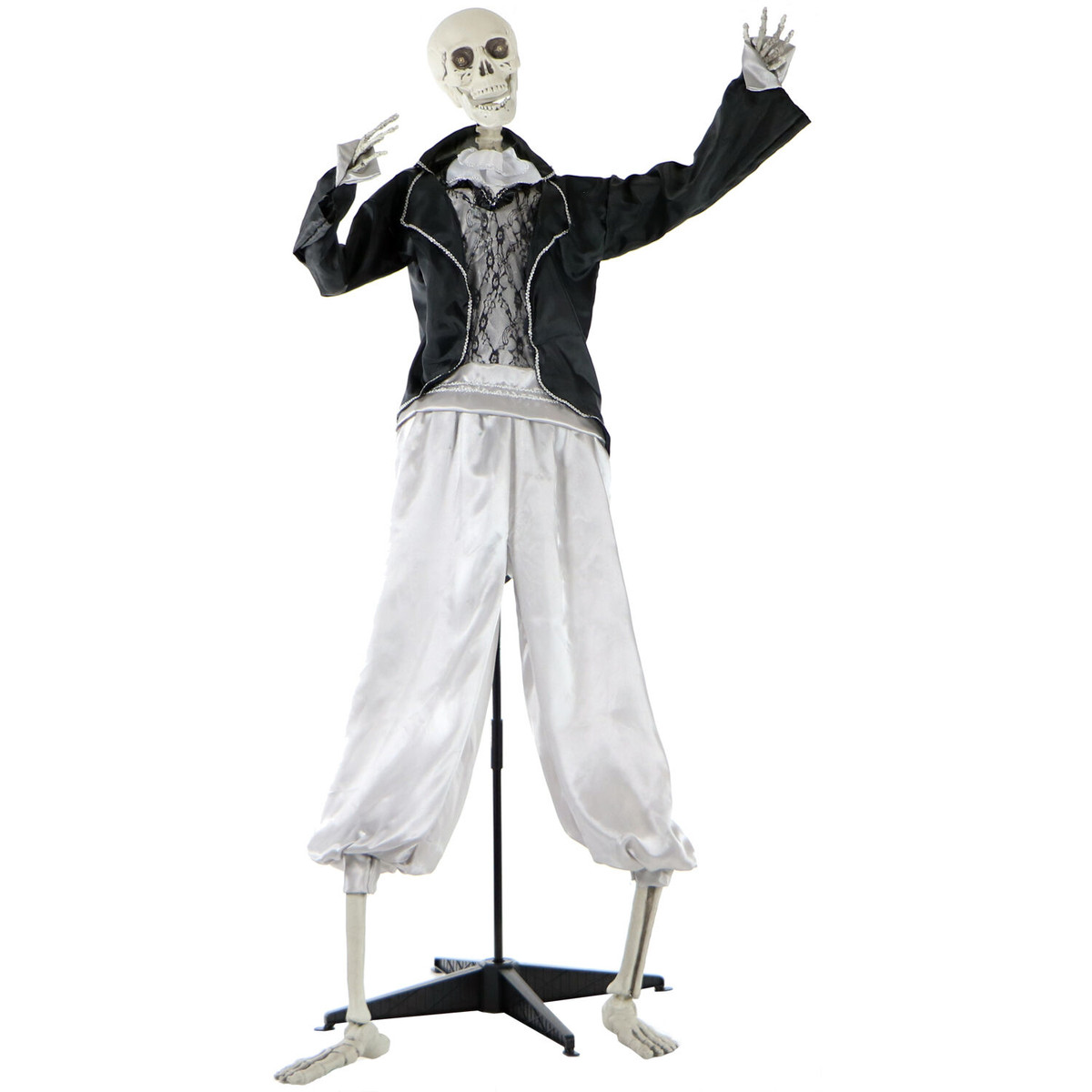 Haunted Hill Farm 63-In. Bones the Talking Skeleton Groom, Indoor or Covered Outdoor Halloween Decoration, Light-Up Eyes, Battery-Operated