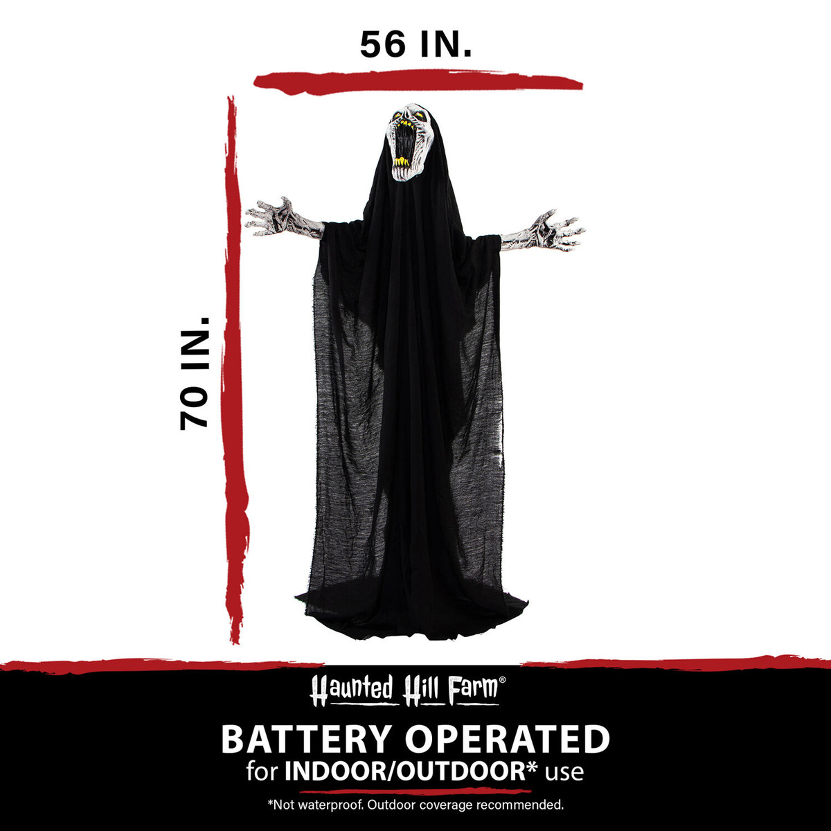 Haunted Hill Farm 70-In. Squal the Animated Howling Reaper, Indoor or Covered Outdoor Halloween Decoration, Battery Operated