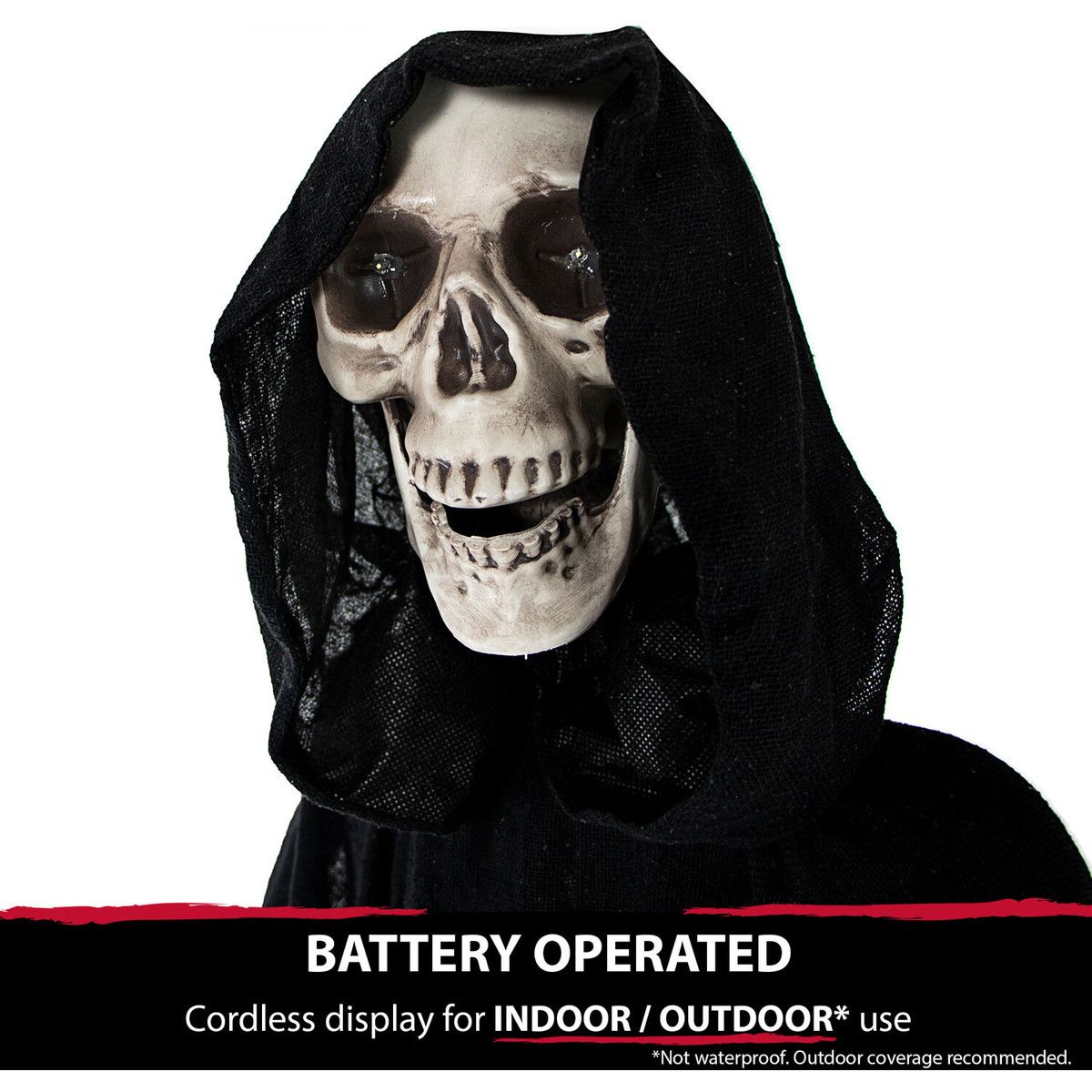 Haunted Hill Farm Shackles the Grim Reaper with Chain and Rotating Head, Indoor or Covered Outdoor Halloween Decoration, Battery-Operated