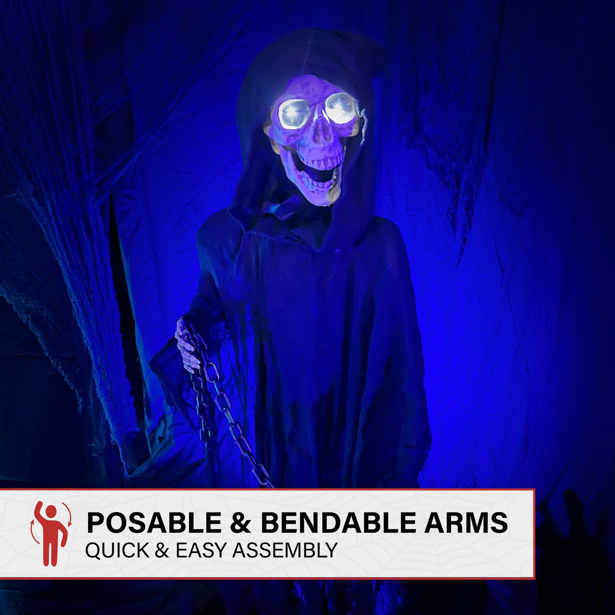 5.4-Ft. Animatronic Grim Reaper with Chain and Rotating Head, Indoor or Covered Outdoor Halloween Decoration