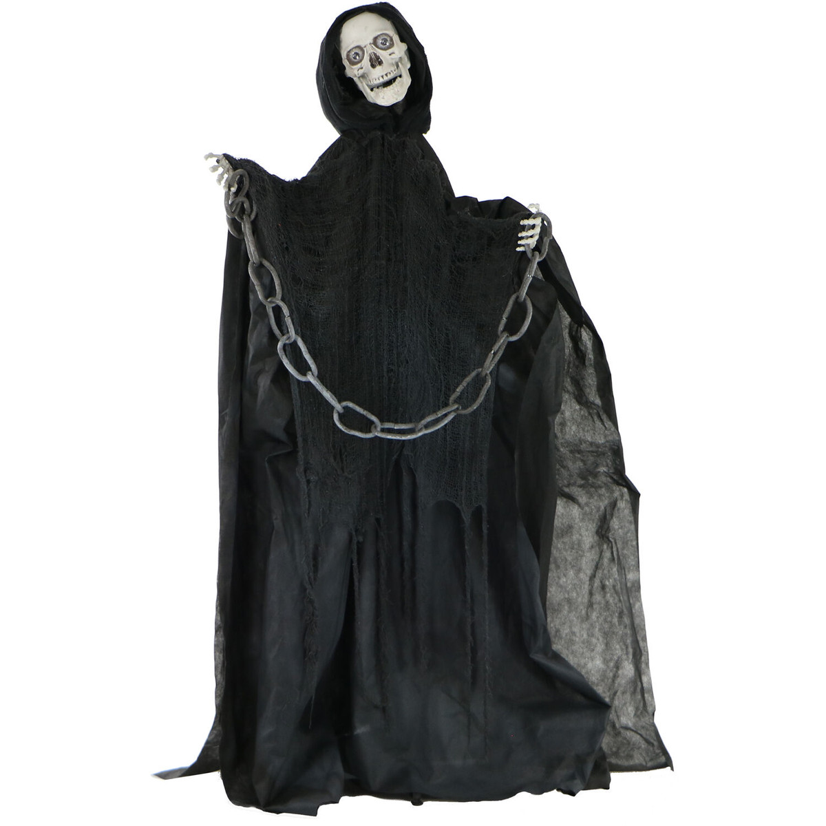 Haunted Hill Farm 63-In. Thanatos the Talking Skeleton Reaper w/ Moving Mouth, Indoor or Covered Outdoor Halloween Decoration, Battery-Operated