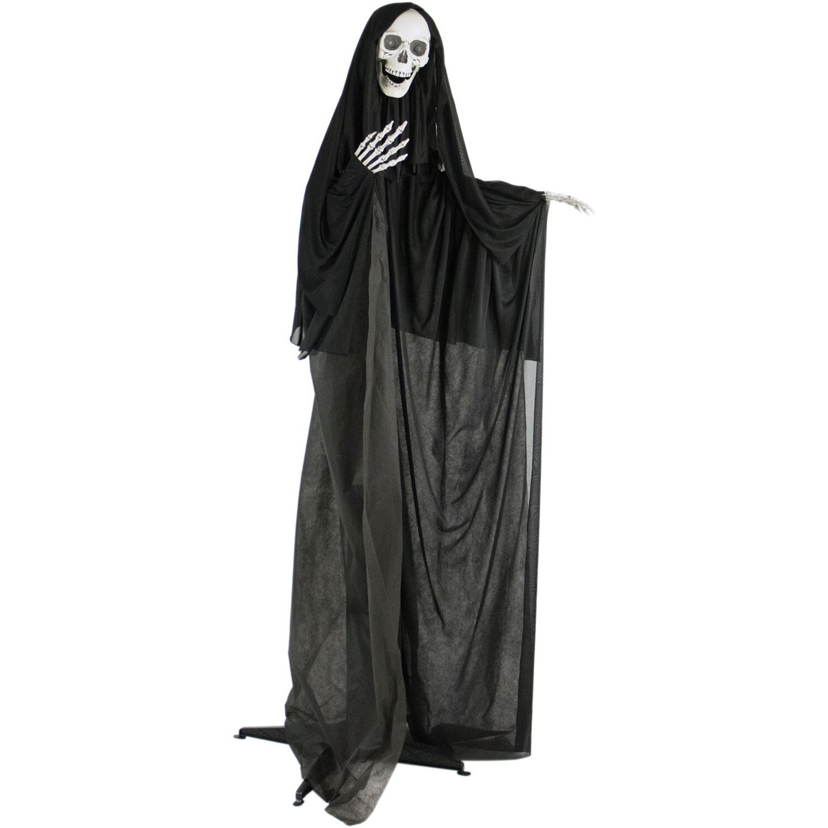 Haunted Hill Farm Life-Size Animatronic Reaper, Indoor/Outdoor Halloween Decoration, Light-up Red Eyes, Poseable, Battery-Operated