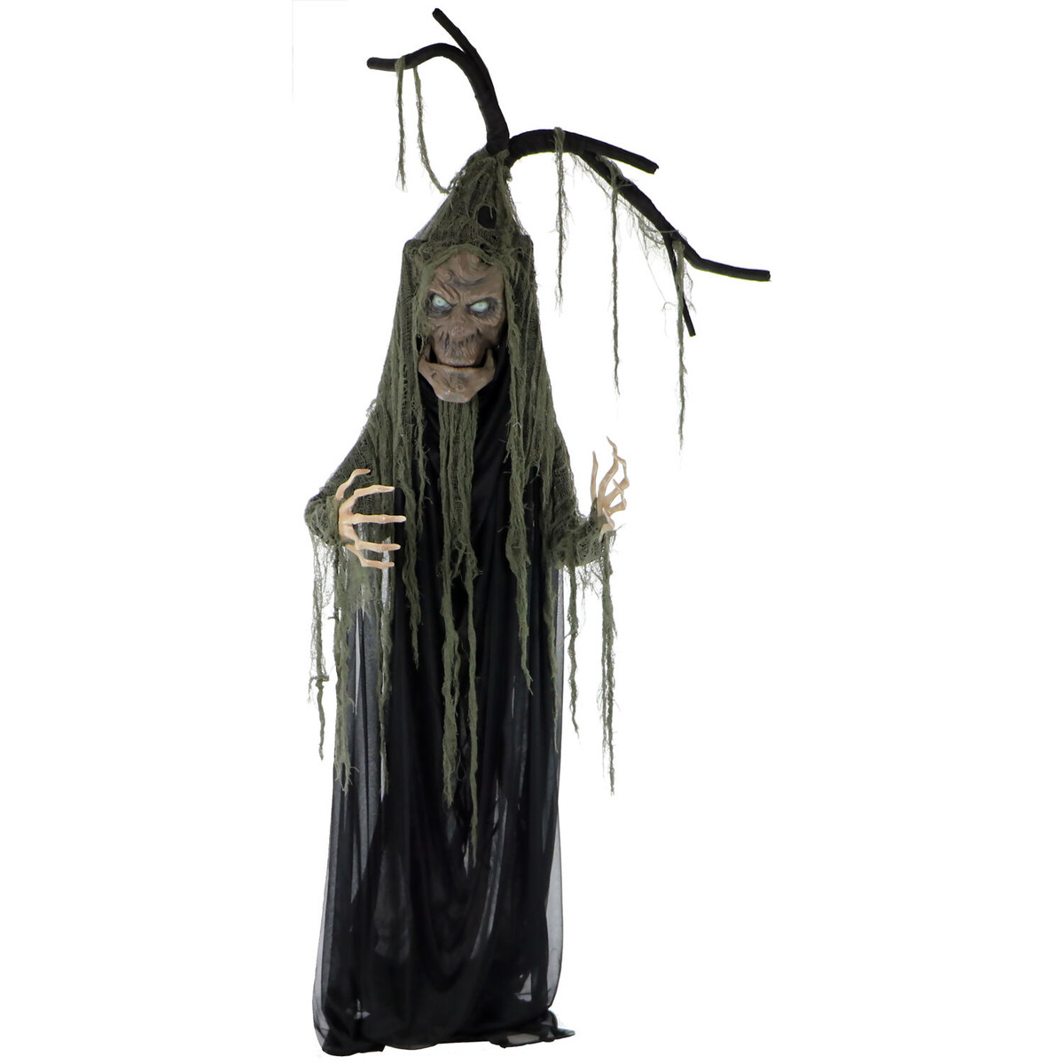 Haunted Hill Farm Leafless Lenny the Talking Tree with Moving Mouth, Indoor or Covered Outdoor Halloween Decoration, Battery-Operated