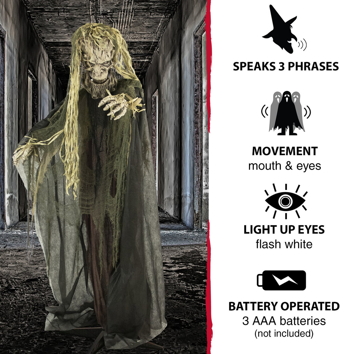 6.3-Ft. Animatronic Tree Man with Lights and Sound, Indoor or Covered Outdoor Halloween Decoration