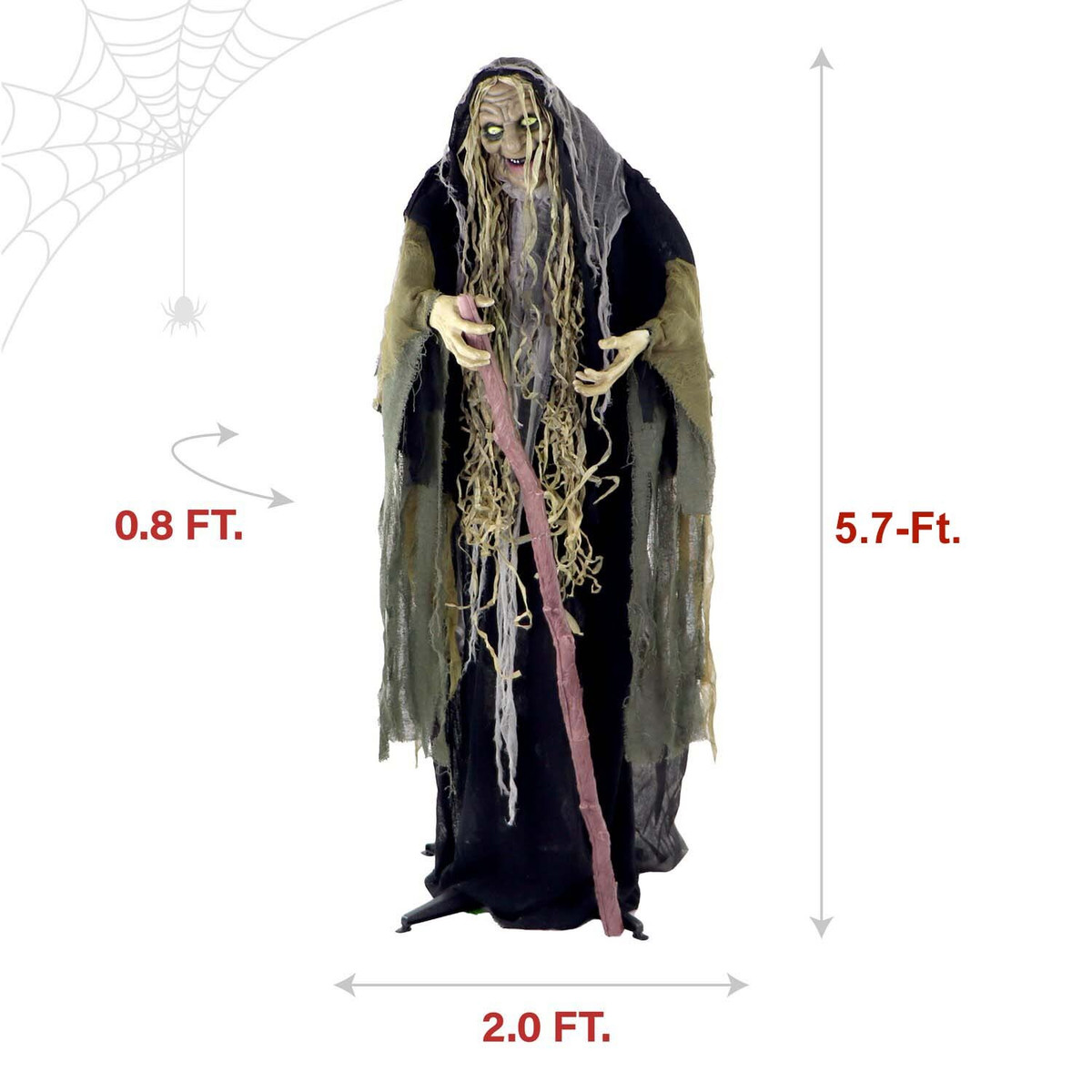 5.7-Ft. Life-Size Poseable Swamp Witch with Lights and Sound, Indoor/Covered Outdoor Halloween Decoration