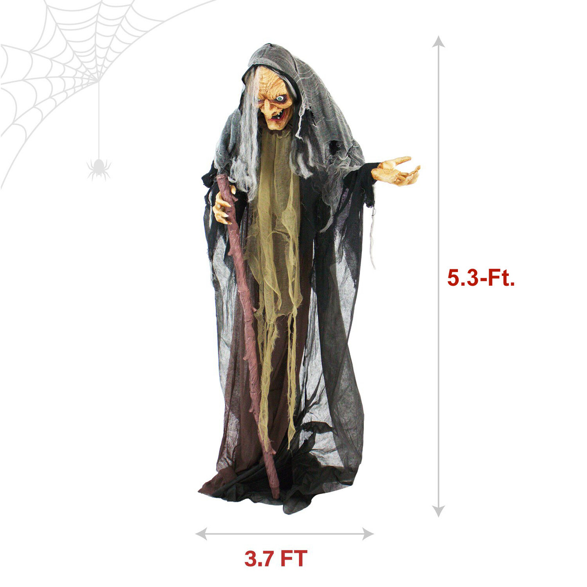 5.3-Ft. Poseable Witch with Lights and Sound, Indoor/Covered Outdoor Halloween Decoration