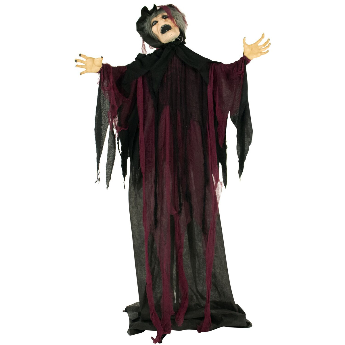 Haunted Hill Farm Life-Size Animatronic Witch, Indoor/Outdoor Halloween Decoration, Light-up Colorful Eyes, Poseable, Battery-Operated
