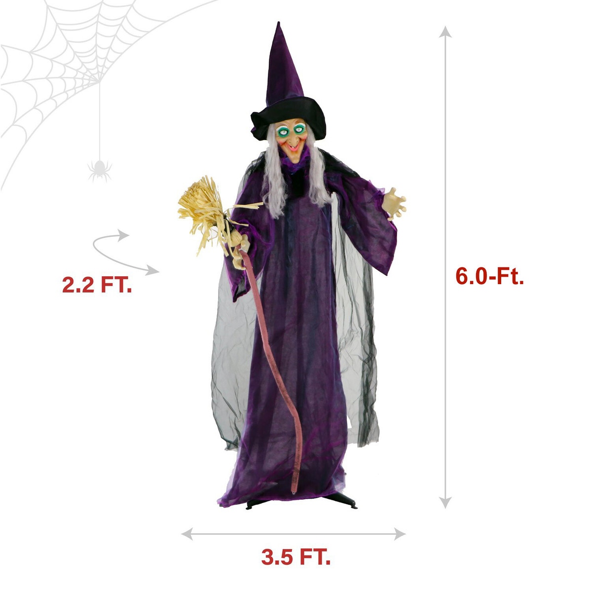 6-Ft. Animatronic Witch with Broomstick, Lights and Sound, Indoor/Covered Outdoor Halloween Decoration