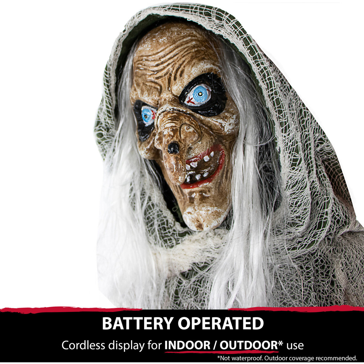 Haunted Hill Farm Sage the Evil Talking Witch Animatronic, Indoor or Covered Outdoor Halloween Decoration, Battery-Operated
