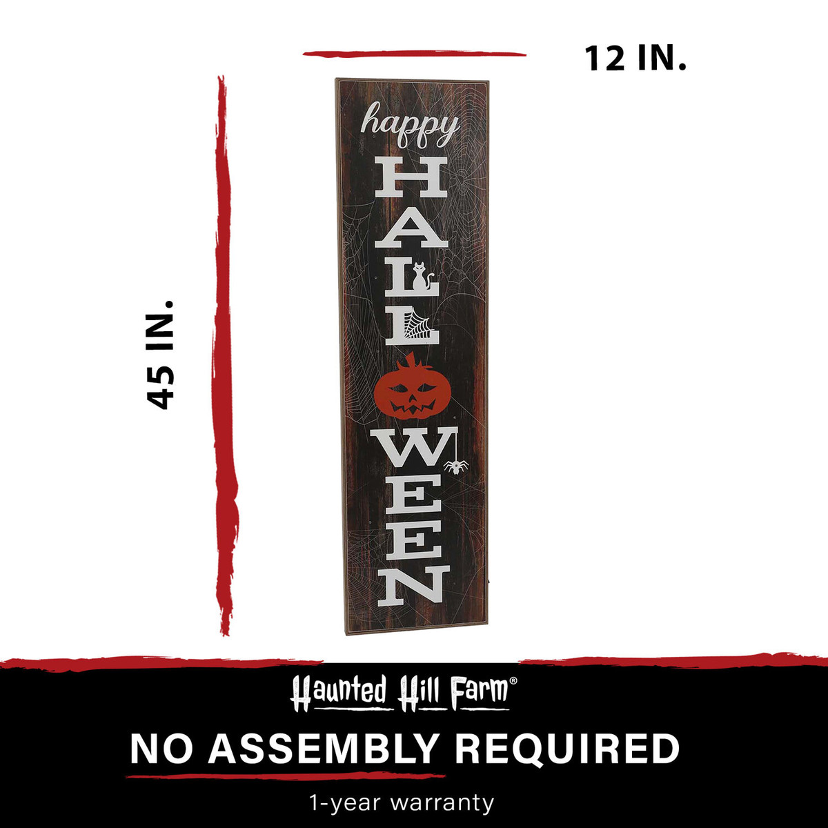 Haunted Hill Farm 45-In. HAPPY HALLOWEEN Porch Leaner Sign with LED Lights, Battery Operated, Outdoor Porch Decoration