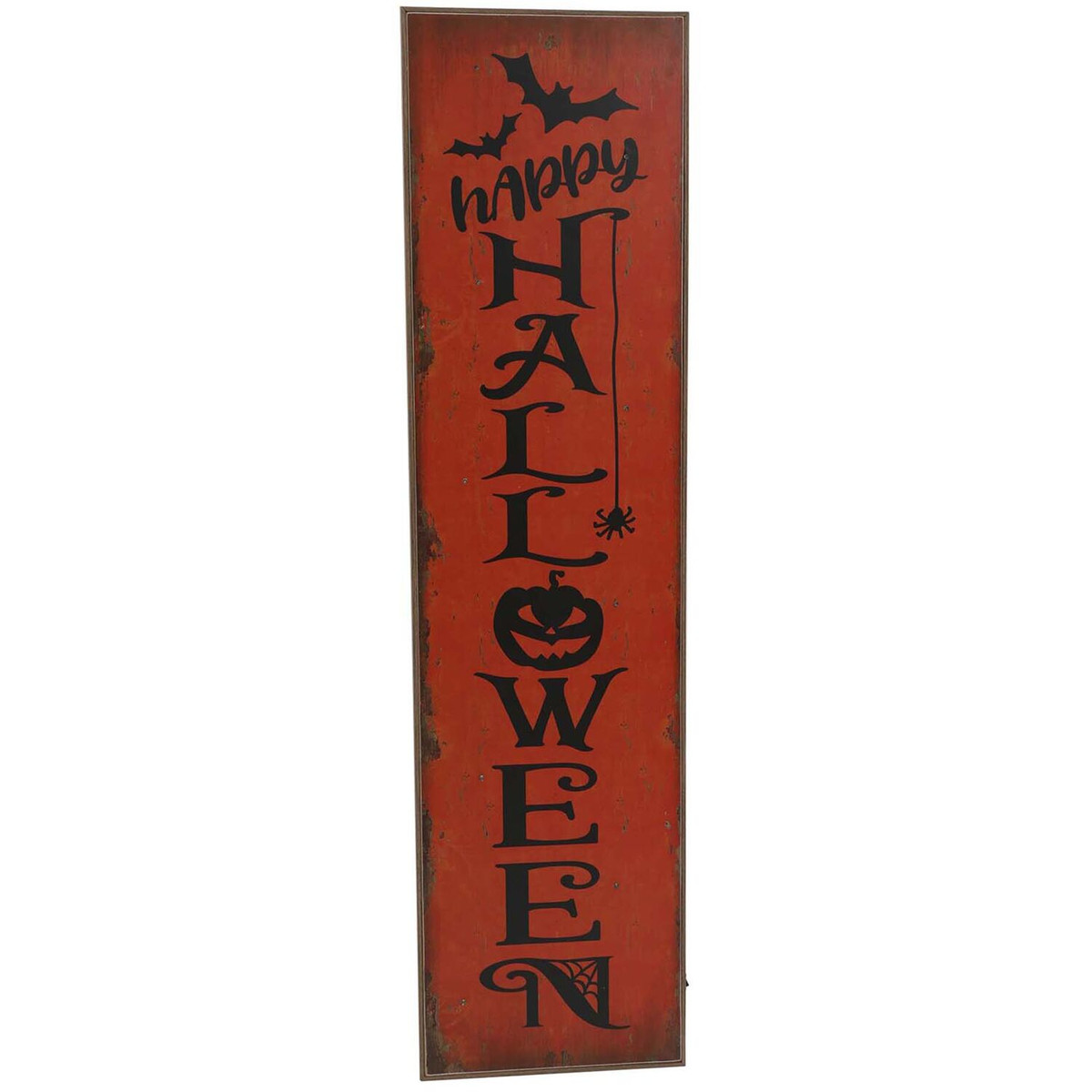 Haunted Hill Farm 45-In. HAPPY HALLOWEEN Porch Leaner Sign with LED Lights, Battery Operated, Outdoor Porch Decoration, Orange, Black