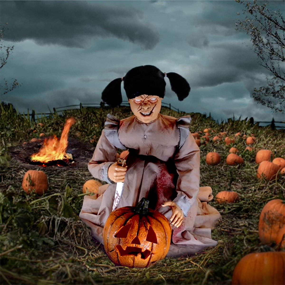 Haunted Hill Farm Motion Activated Lunging Pumpkin Carver Zombie