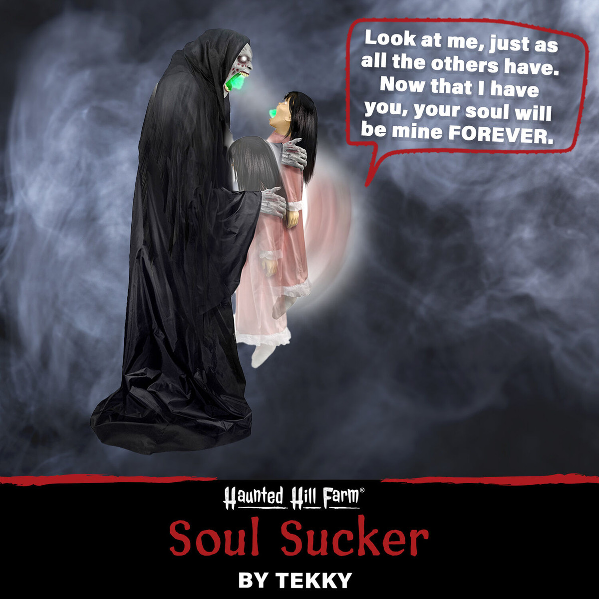 Haunted Hill Farm Motion-Activated Soul Sucker Demon Reaper by Tekky, Premium Talking Halloween Animatronic, Plug-In or Battery