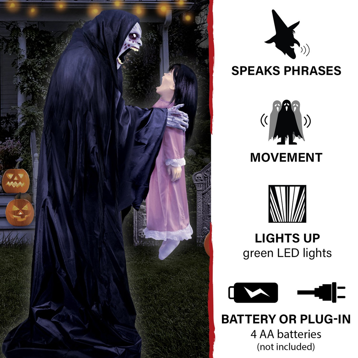 6.2-Ft. Soul Sucker Demon Reaper by Tekky, Premium Talking Halloween Animatronic, Plug-In or Battery