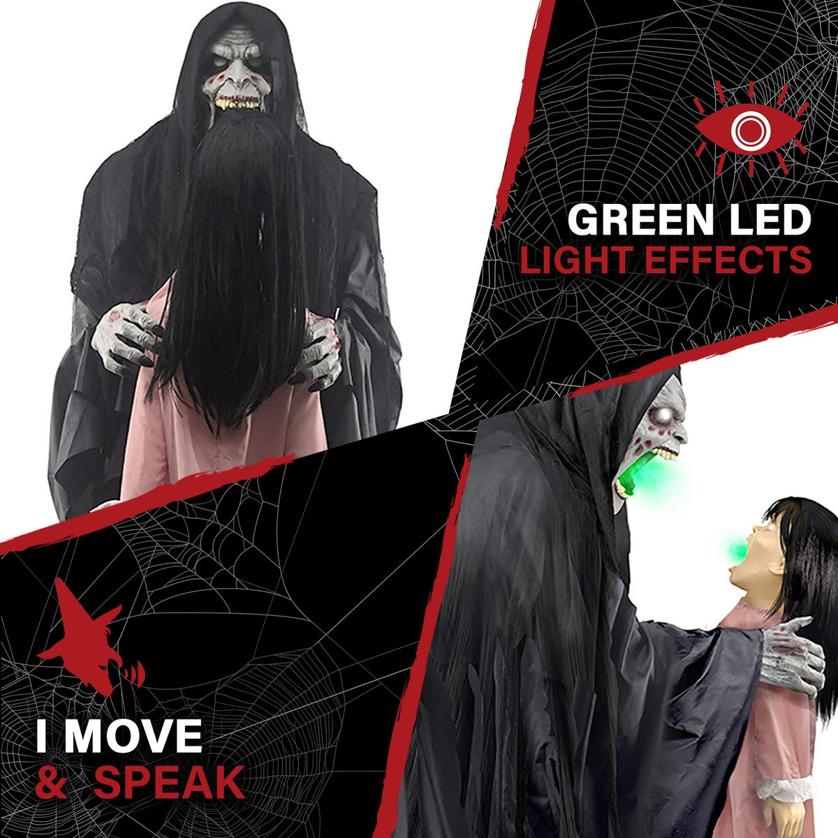6.2-Ft. Soul Sucker Demon Reaper by Tekky, Premium Talking Halloween Animatronic, Plug-In or Battery