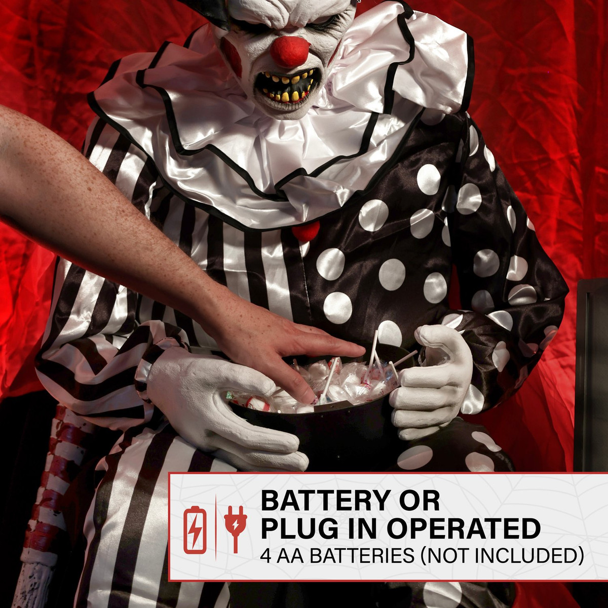 4.5-Ft. Hartley the Sitting Scare Clown by Tekky, Premium Talking Halloween Animatronic, Plug-In or Battery