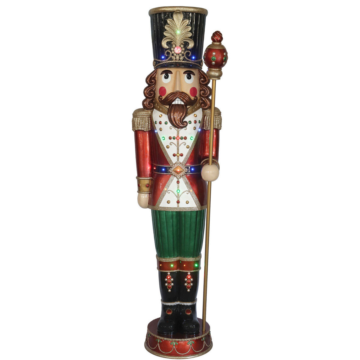 Fraser Hill Farm 76-inch Resin Nutcracker Figurine Holding Staff with Built-in Multicolor LED Lights