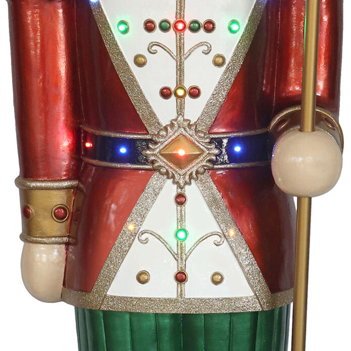 Fraser Hill Farm 76-inch Resin Nutcracker Figurine Holding Staff with Built-in Multicolor LED Lights