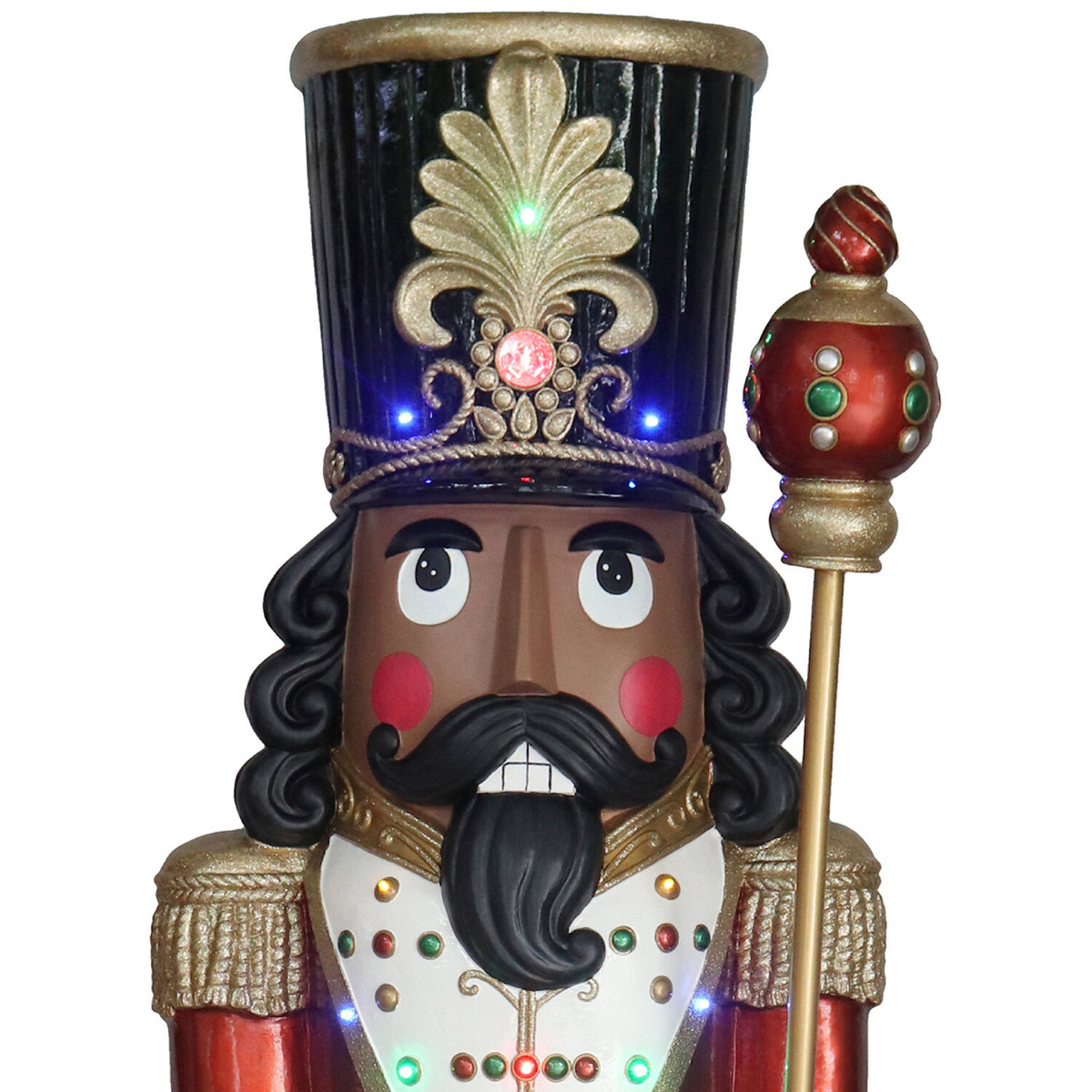 Fraser Hill Farm 76-inch Resin African American Nutcracker Figurine Holding Staff with Built-in Multicolor LED Lights