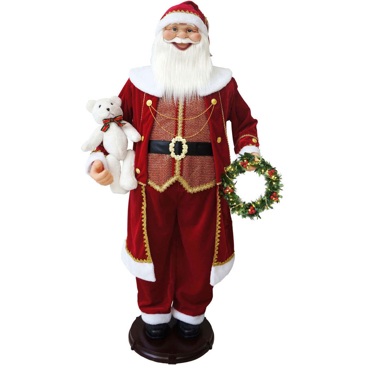 Fraser Hill Farm 58-In. Life-Size Dancing Santa with Bear and Wreath, Motion-Activated Christmas Animatronic