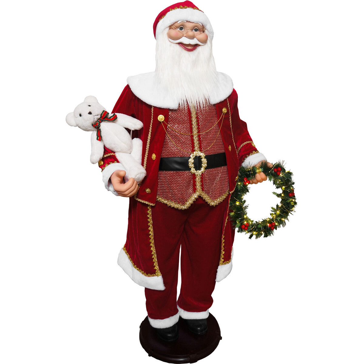 Fraser Hill Farm 58-In. Life-Size Dancing Santa with Bear and Wreath, Motion-Activated Christmas Animatronic