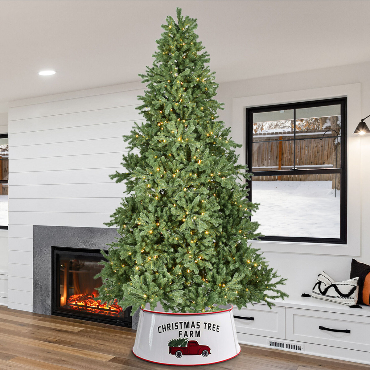 Goplus 4ft Fiber Optic Artificial Christmas Tree, Pre-Lit Christmas Tree  with 15 Star LED Lights, 8 Lighting Modes, 135 Branch Tips, Foldable Metal