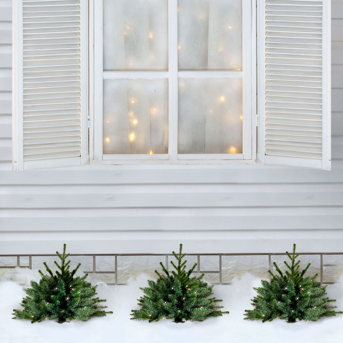 Fraser Hill Farm Set of 3 Prelit 18-in. Artificial Sidewalk Trees with Warm White LED Lights