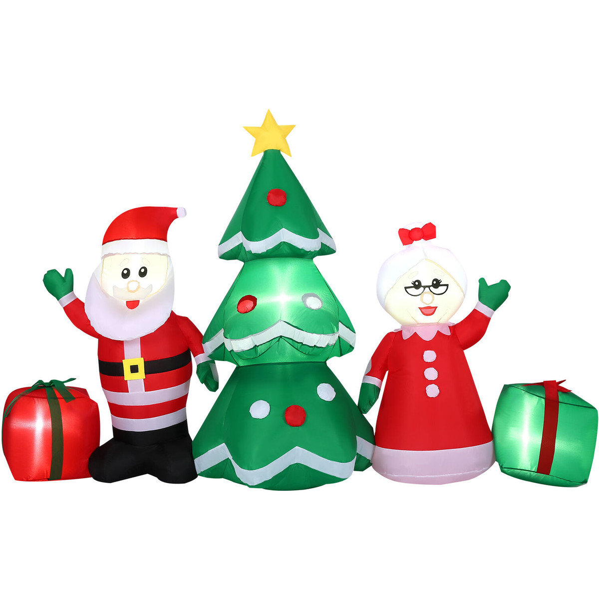 Fraser Hill Farm 7.5-Ft. Wide Prelit Santa and Mrs. Claus by Christmas Tree Inflatable
